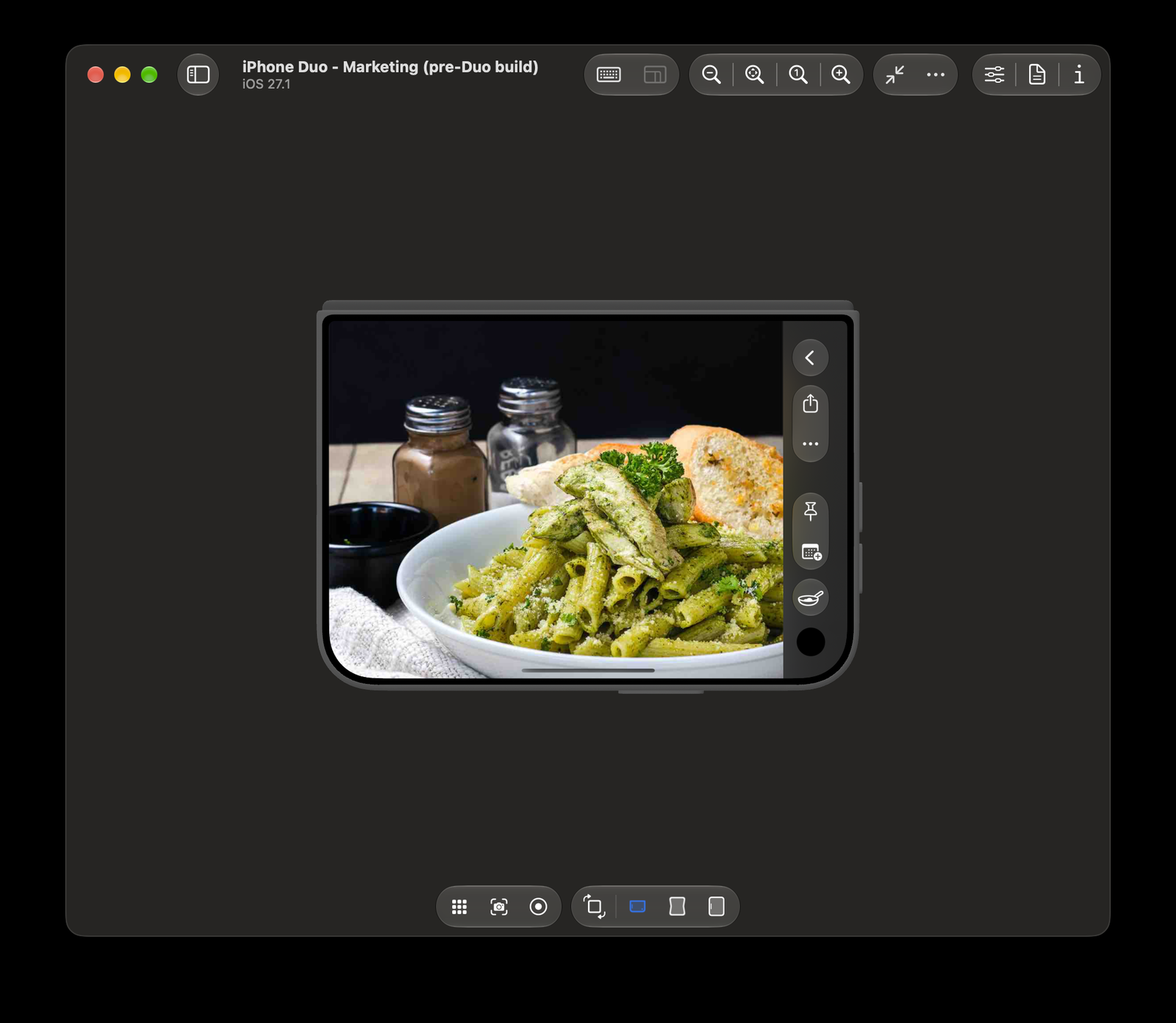 Turn the closed phone sideways in that build and the square photo is taller than the screen: the top of a plate, and no title until you scroll