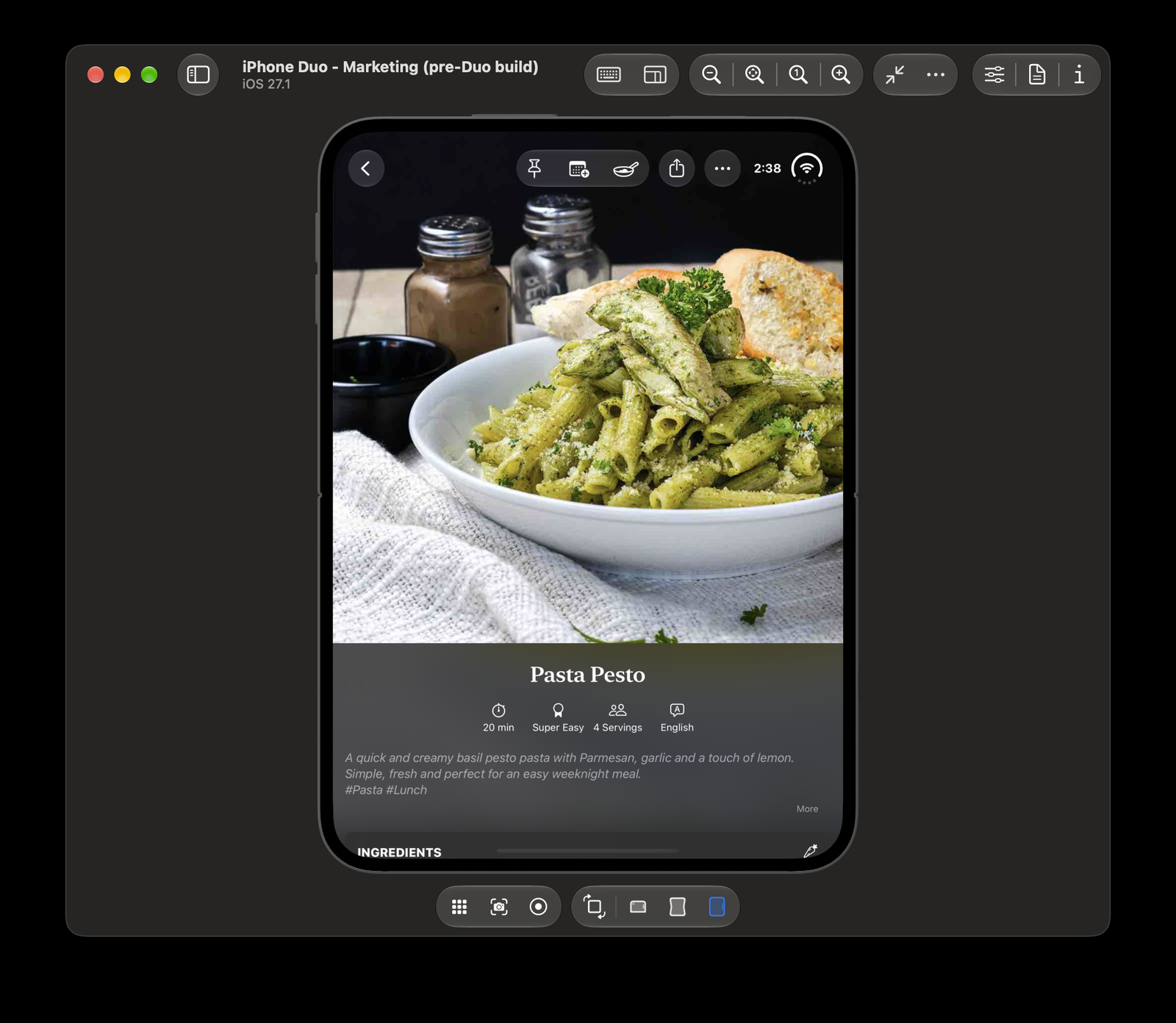 Before: the open phone in portrait with the square hero, the title squeezed to the bottom and the ingredients below the fold
